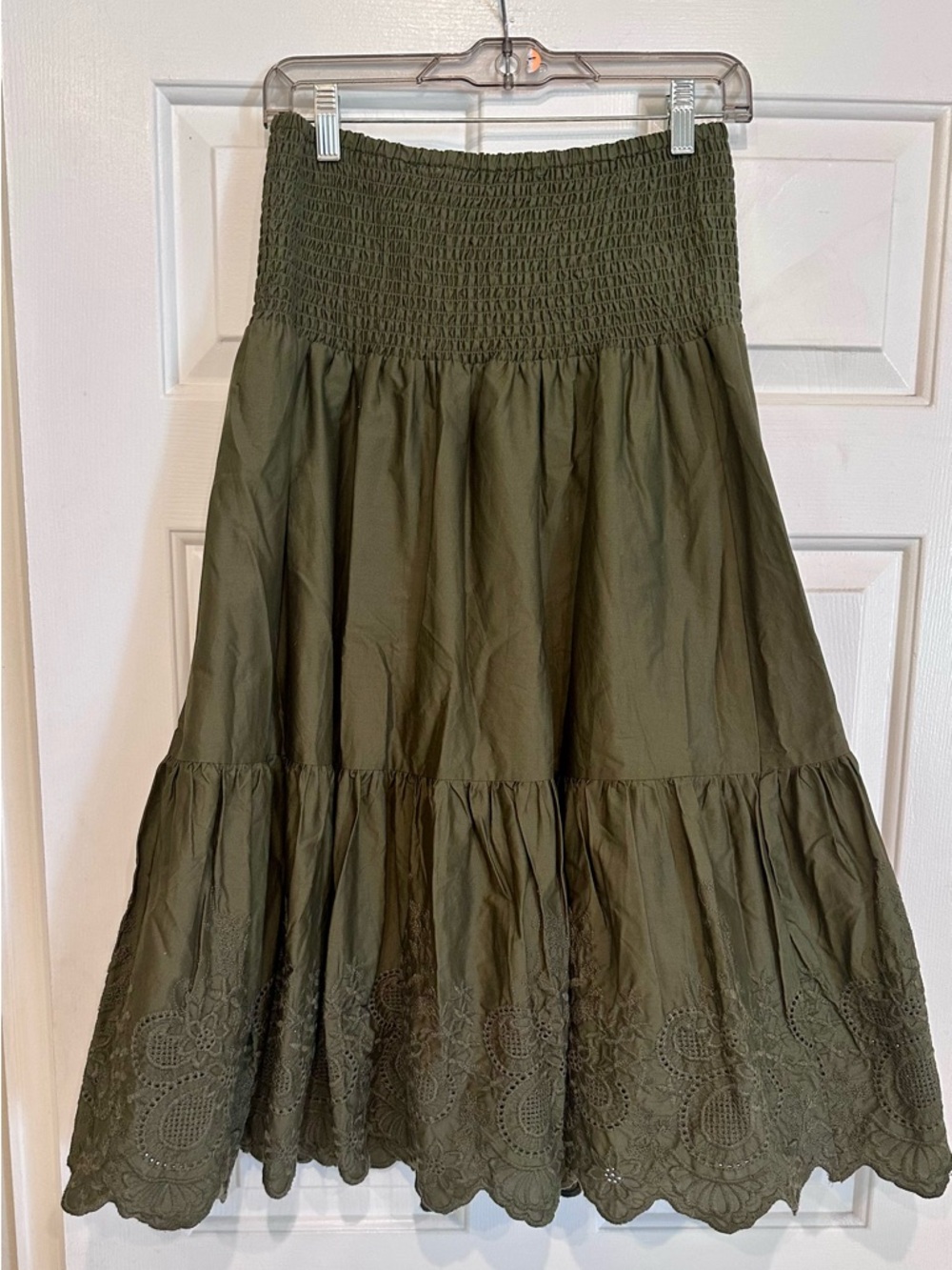 Jason Wu Tiered Eyelet Lace Midi Skirt Size Medium Smocked Waist Embroidered - Picture 4 of 5